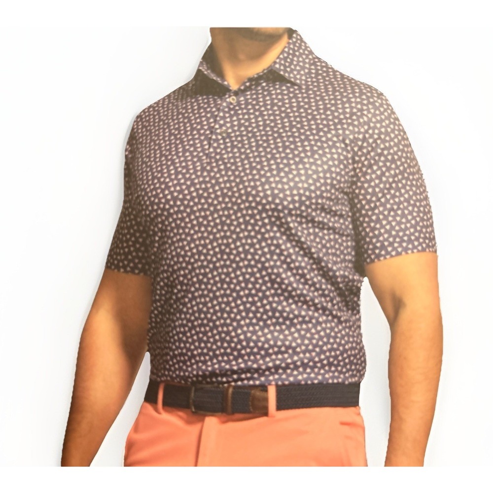 New Greg Norman Men's‎ Size Large Performance Graphic Polo Golf Shirt Navy NWT